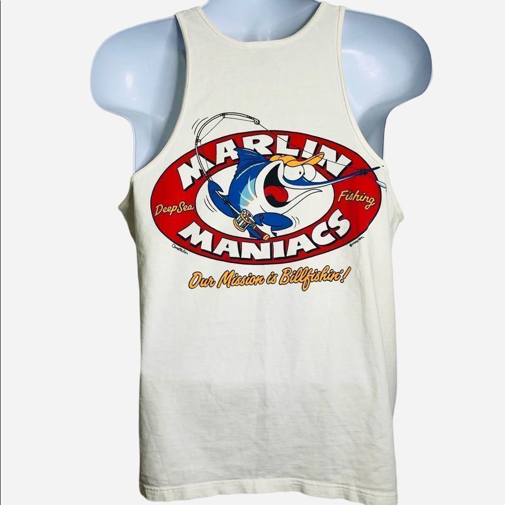 Rare Vintage 80s 90s CRAZY SHIRTS Hawaii T Shirt Tank Top Marlin Maniacs Fishing